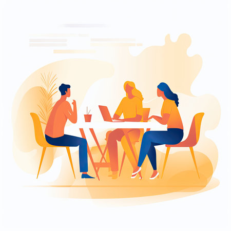 Young couple sitting at table in cafe. Vector illustration in flat style. Vector illustration in a flat style, clipart website artの素材