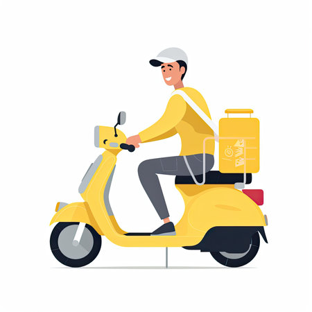 Courier on scooter. delivery service. Vector illustration in flat style. Vector illustration in a flat style, clipart website artの素材