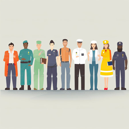 Vector illustration of a group of people in different professions. flat style. Vector illustration in a flat style, clipart website artの素材
