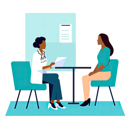 doctor and patient sitting at the table. Vector illustration in flat style. Vector illustration in a flat style, clipart website artの素材