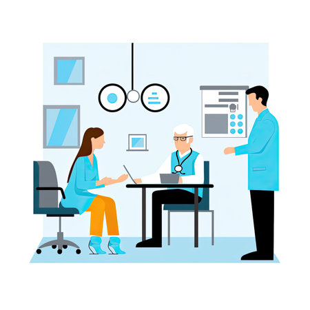 Doctor and patient in medical office. Vector illustration in flat style. Vector illustration in a flat style, clipart website artの素材