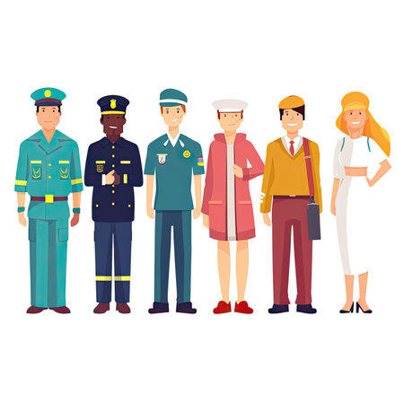 People of different professions. Policeman, stewardess, police officer, policeman. Flat vector illustration. Vector illustration in a flat style, clipart website artの素材