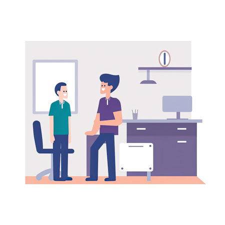 Two men talking in the office. Vector illustration in a flat style. Vector illustration in a flat styleの素材