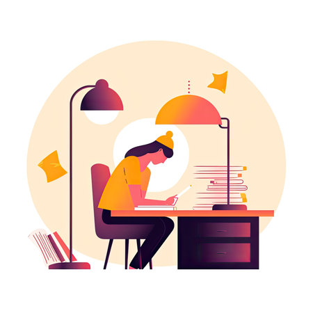 Woman working at home office. Freelance, remote work concept. Vector illustration in flat style. Vector illustration in a flat styleの素材