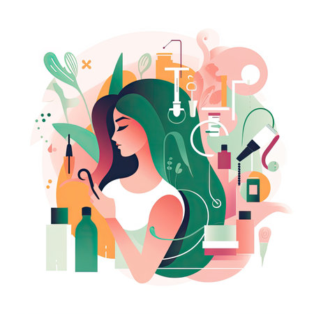 beauty salon concept. Vector illustration in flat style. The girl paints her nails. Vector illustration in a flat styleの素材