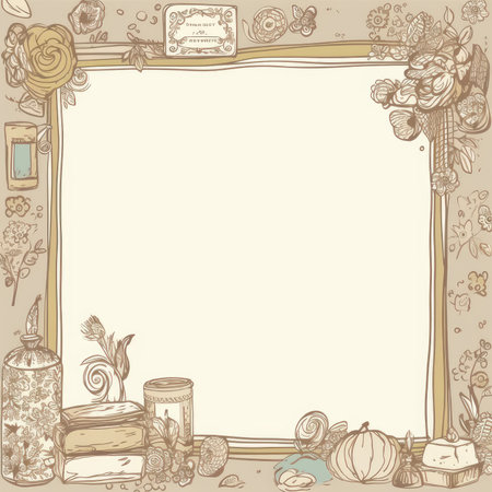 Vintage frame with hand drawn doodle elements. Vector illustration, vector frame, doodle pastel scrapbookingの素材
