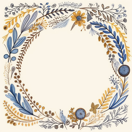 Vintage Floral Wreath. Hand Drawn Vector Illustration, vector frame, doodle pastel scrapbookingの素材
