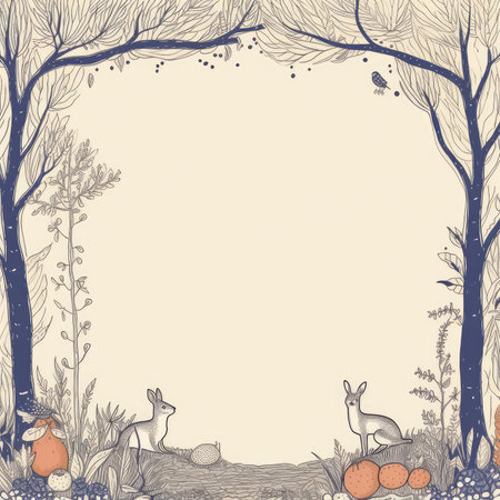 Vector frame with forest animals in the style of engraving, vector frame, doodle pastel scrapbookingの素材