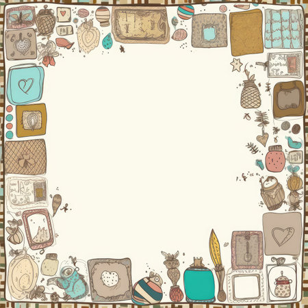 Frame with hand drawn doodle objects. vector illustration. Vintage background, vector frame, doodle pastel scrapbookingの素材