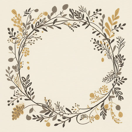 Vintage floral wreath on beige background. vector illustration. Scrapbooking gentle doodle frame, handmade thin illustration, pastel colorsの素材