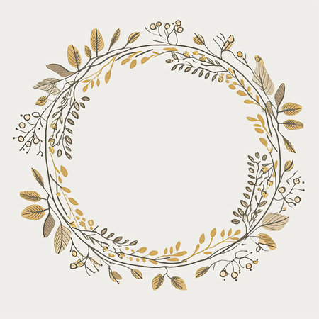 Hand drawn floral wreath with branches and leaves. vector illustration. Scrapbooking gentle doodle frame, handmade thin illustration, pastel colorsの素材