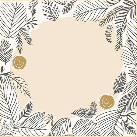 Hand drawn frame with tropical leaves. vector illustration for your design. Scrapbooking gentle doodle frame, handmade thin illustration, pastel colorsの素材