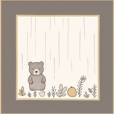 Vintage frame with teddy bear. hand drawn vector illustration. Scrapbooking gentle doodle frame, handmade thin illustration, pastel colorsの素材
