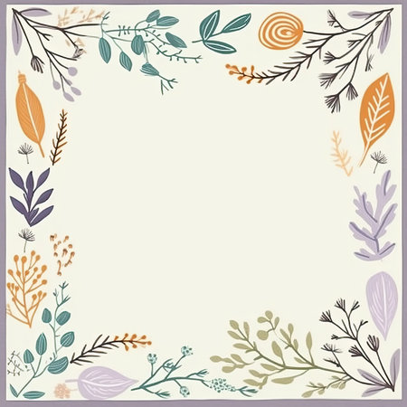 Floral frame with hand drawn flowers and leaves. vector illustration. Scrapbooking gentle doodle frame, handmade thin illustration, pastel colorsの素材