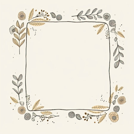 Hand drawn vintage floral frame with leaves and flowers. vector illustration. Scrapbooking gentle doodle frame, handmade thin illustration, pastel colorsの素材