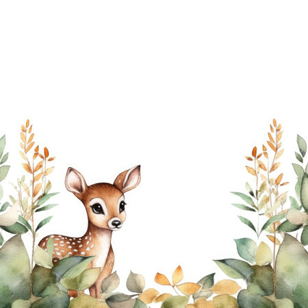 Watercolor cute fawn isolated on white background. hand drawn illustration. Scrapbooking gentle frame, handmade illustrationの素材
