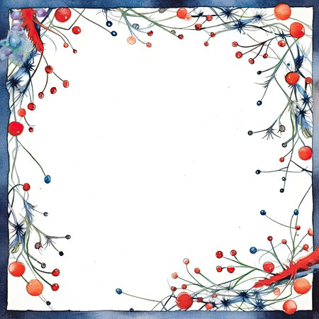 Watercolor floral frame with berries and leaves on a white background. Scrapbooking gentle frame, handmade illustrationの素材