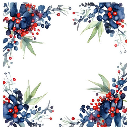 Watercolor Christmas wreath with berries and leaves. hand painted illustration. Scrapbooking gentle frame, handmade illustrationの素材