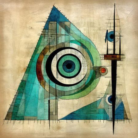 Sailing boat on the water. Hand drawn illustration on old paper, abstract geometric painting, poster, watercolor, picasso, wall art, retro classic clipartの素材