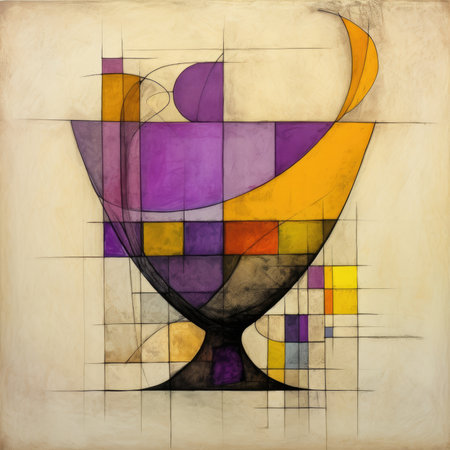 abstract colorful background with glass of ice cream on textured paper, abstract geometric painting, poster, watercolor, picasso, wall art, retro classic clipartrの素材