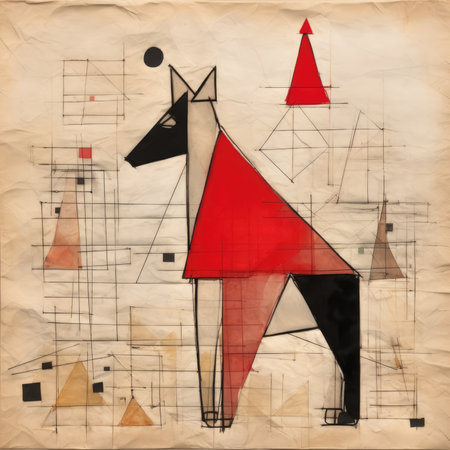 Abstract drawing of a horse on the old paper. Hand-drawn illustration, abstract geometric painting, poster, watercolor, picasso, wall art, retro classic clipartの素材