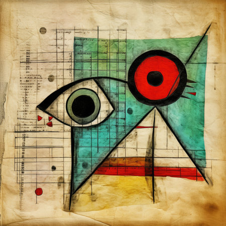 abstract colorful bird on grunge paper background with music notes, abstract geometric painting, poster, watercolor, picasso, wall art, retro classic clipartの素材