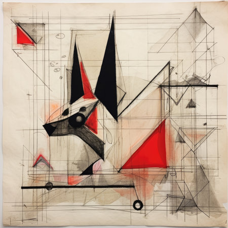 abstract background with a geometrical figure in red and black, abstract geometric painting, poster, watercolor, picasso, wall art, retro classic clipartの素材