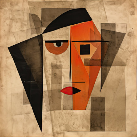 Egyptian pharaoh face on old grunge paper background. Vector illustration, abstract geometric painting, poster, watercolor, picasso, wall art, retro classic clipartの素材