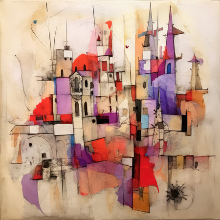 abstract watercolor painting of the city of Venice, Italy, abstract geometric painting, poster, watercolor, picasso, wall art, retro classic clipartの素材