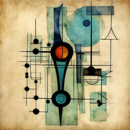 Abstract background with different geometric elements on old paper. Vector illustration, abstract geometric painting, poster, watercolor, picasso, wall art, retro classic clipartの素材