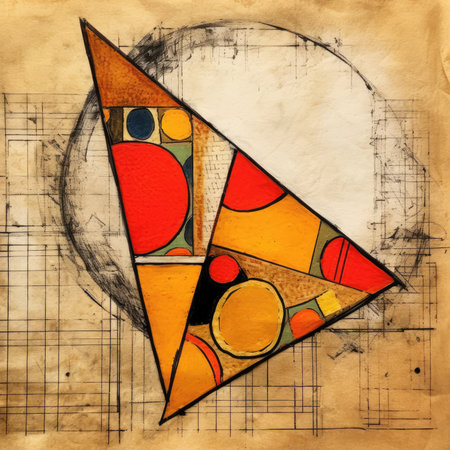 Colorful abstract background with geometric shapes on the old paper texture, abstract geometric painting, poster, watercolor, picasso, wall art, retro classic clipartの素材
