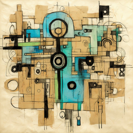 abstract background with different colored elements, computer-generated illustration, abstract geometric painting, poster, watercolor, picasso, wall art, retro classic clipartの素材