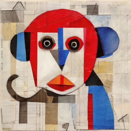 Penguin painted on a wall. Contemporary art collage, abstract geometric painting, poster, watercolor, picasso, wall art, retro classic clipartの素材