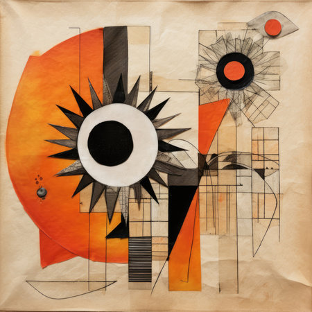 abstract composition with the image of the sun on the old paper, abstract geometric painting, poster, watercolor, picasso, wall art, retro classic clipartの素材
