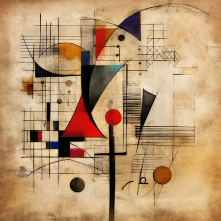 Abstract geometric composition on old paper, grunge style. Vector illustration, abstract geometric painting, poster, watercolor, picasso, wall art, retro classic clipartの素材