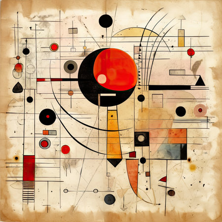 Abstract music background with musical notes and instruments on old paper texture, abstract geometric painting, poster, watercolor, picasso, wall art, retro classic clipartの素材