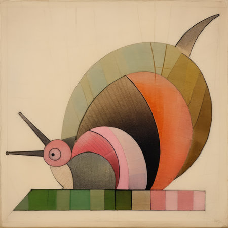 Sketch of a snail on a white background, collage, abstract geometric painting, poster, watercolor, picasso, wall art, retro classic clipartの素材