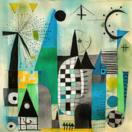 abstract background with colorful geometric shapes, hand-drawing on paper, abstract geometric painting, poster, watercolor, picasso, wall art, retro classic clipartの素材