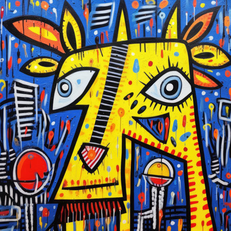 Graffiti art on the wall. hand-drawn illustration. Vector. Abstract bright illustration, sculptural and geometric, picasso cartoonの素材
