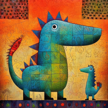 Puzzle with dinosaur. Illustration for children's books, postcards. Abstract bright illustration, sculptural and geometric, picasso cartoonの素材