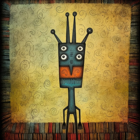Funny monster on grunge background with space for your text. Abstract bright illustration, sculptural and geometric, picasso cartoonの素材