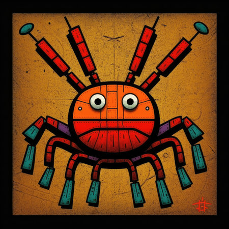 Funny spider on grunge background. vector illustration. Eps 10. Abstract bright illustration, sculptural and geometric, picasso cartoonの素材