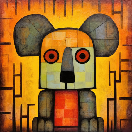 Colorful koala on abstract background. hand-drawn illustration. Abstract bright illustration, sculptural and geometric, picasso cartoonの素材