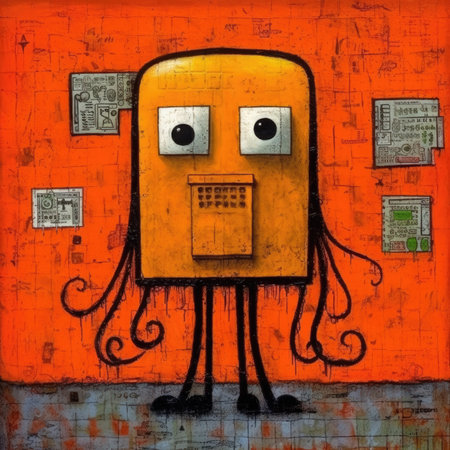 Graffiti on the wall of a building with a smiling monster. Abstract bright illustration, sculptural and geometric, picasso cartoonの素材