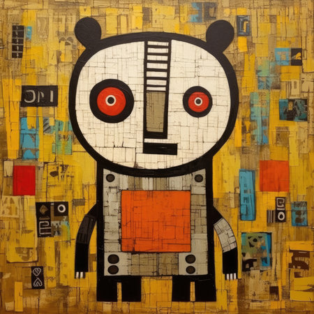 Illustration of a funny cartoon robot on a grunge background. Abstract bright illustration, sculptural and geometric, picasso cartoonの素材