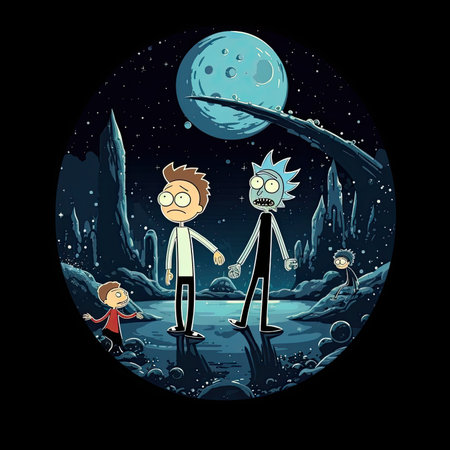 Vector illustration of a man and a woman in the night forest. T-shirt print, dark background, vector flat image designe, cute cartoon artの素材