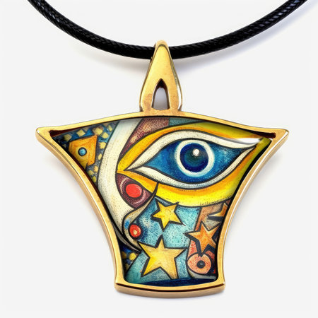 Necklace with a pendant in the form of an eye. Watercolor cute illustration, clipart handmade wall art, scrapbooking, book art, tattooの素材