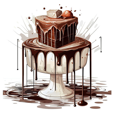 Illustration of a chocolate cake with a bite taken out of it. Watercolor cute illustration, clipart handmade wall art, scrapbooking, book art, tattooの素材