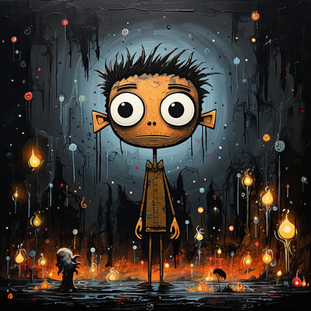 Halloween night scene with scary zombie on dark background. vector illustration. Wymstical fantasy illustration for booksの素材