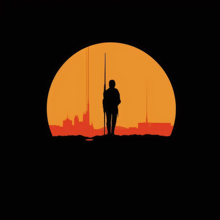 Fisherman silhouette on the background of the sunset. vector illustration.の素材